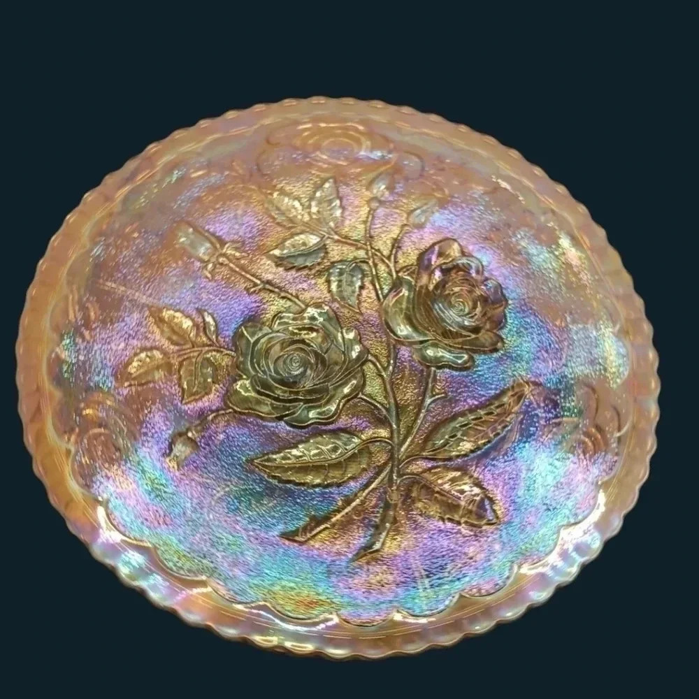 Imperial glass iridiscent open rose carnival plate